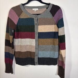 Garnet Hill Lambswool Cardigan Striped Multicolor Button Front S